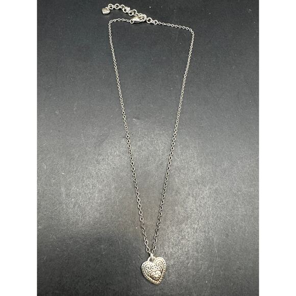 Brighton Necklace Reversible Heart Love Blooms Silver Tone with Scrolls 18" - Picture 8 of 8